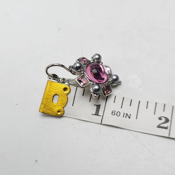 Joan Rivers Pink Crystal Silver Pearl Floral Dangle Drop Earrings - Picture 4 of 4